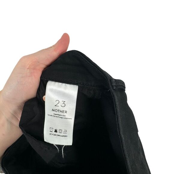 Mother Looker Ankle Fray Skinny Jeans Guilty As Sin Black Distressed Womens 23 - Picture 9 of 11